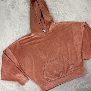 American Eagle Women's Hoodie S Pink Velvet Velour Cropped Pullover Sweatshirt